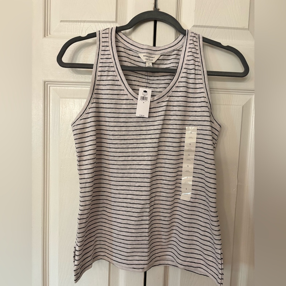 Banana Republic Factory Black and White Striped Tank Top Linen Blend Small